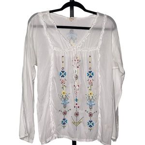 Sundance Catalog Embroidered Cotton Floral Peasant Top Size Medium NWOT